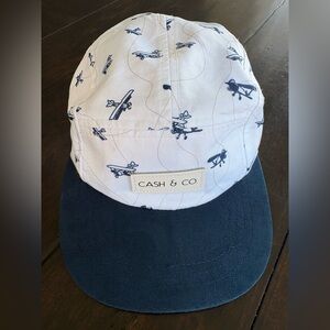 Kids Airplane Print Hat - White and Blue